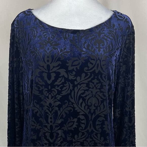 Beige by eci Midnight Blue Sheer Burnout Velvet Party Event Dress Size L - Picture 3 of 14